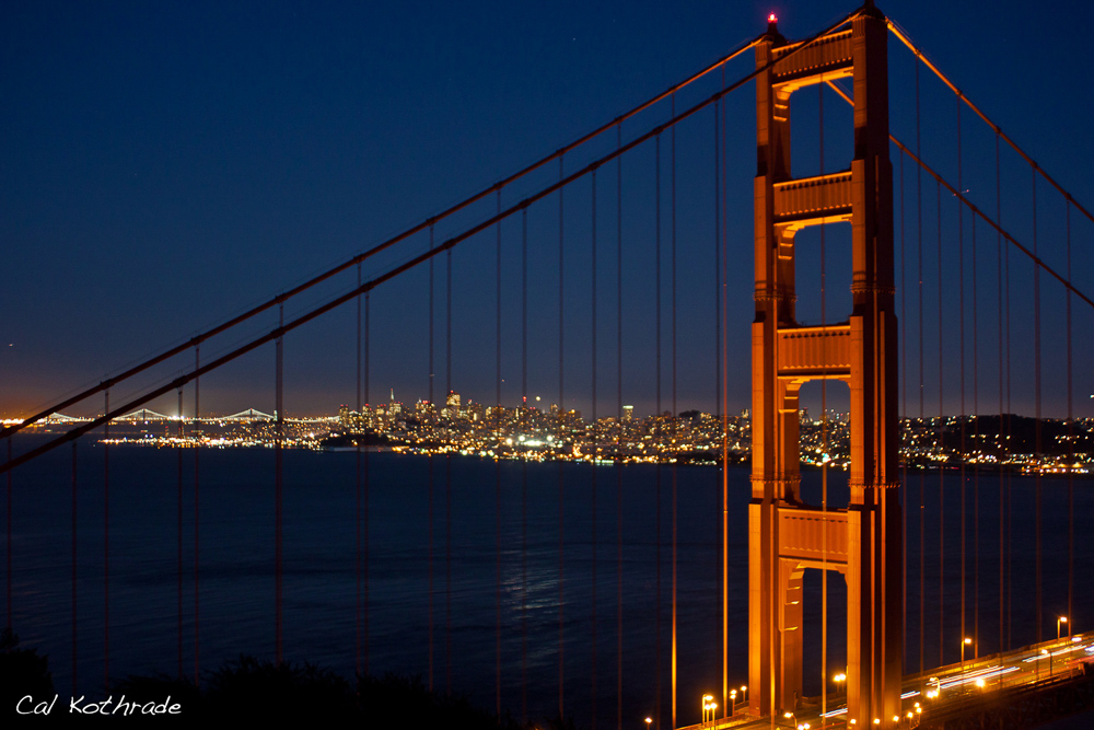 Golden Gate Bridge at night.