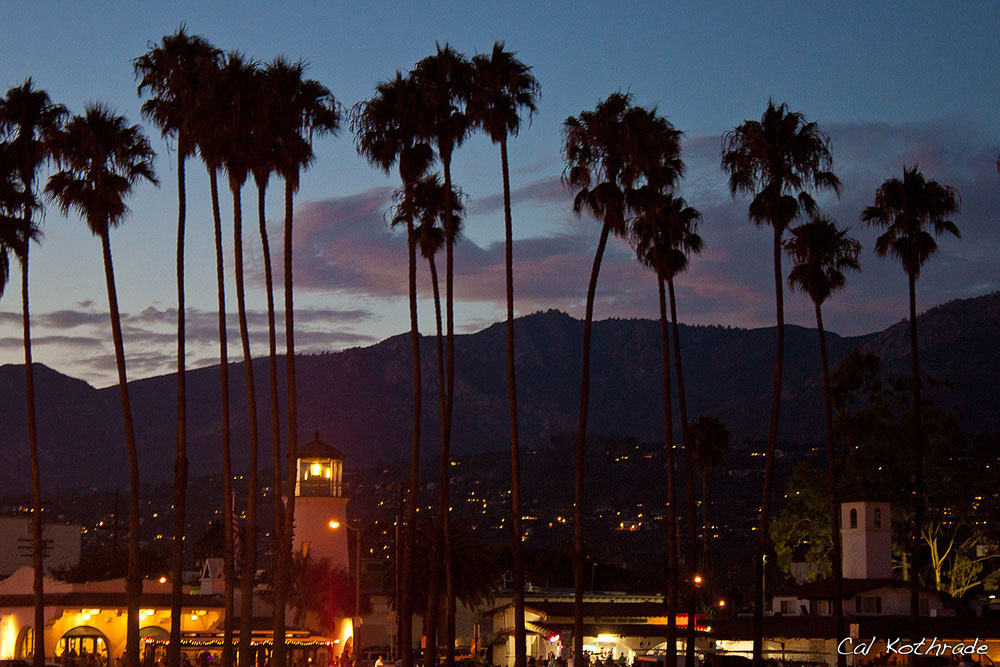 Santa Barbara sunset with palm trees
