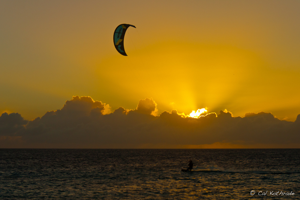 Bonaire kite surfer at sunset