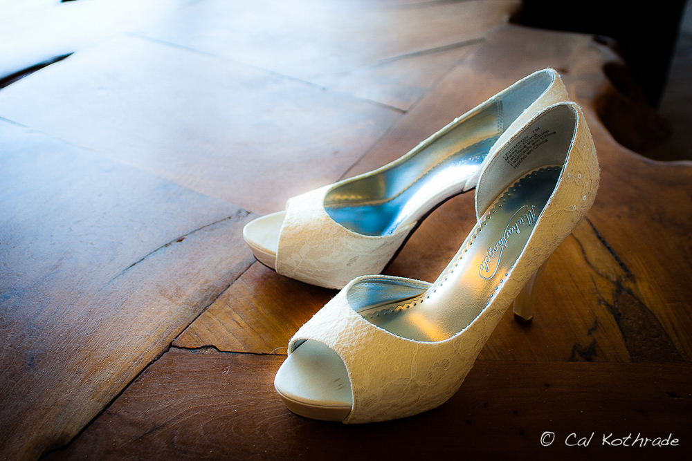 Bride's high heel shoes on wedding day.