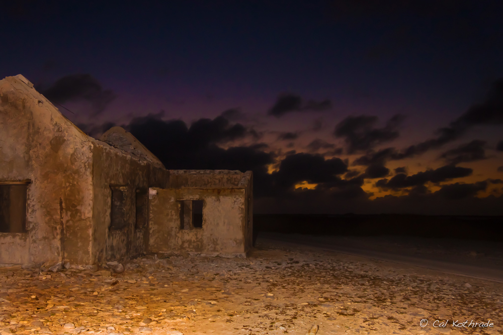 Abandoned structure on Bonaire at sunset.